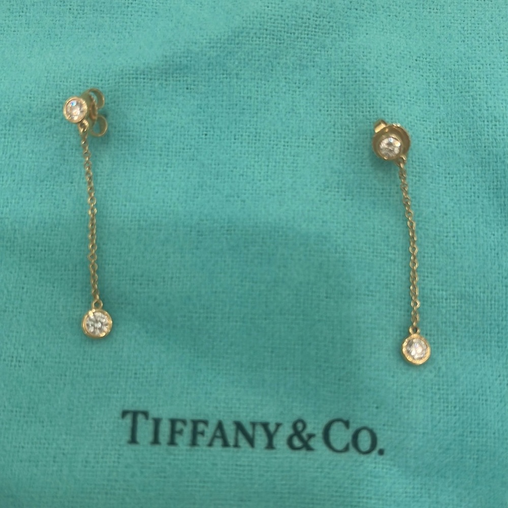 Tiffany long drop diamond earrings Elsa perretti gold and diamonds by the yard